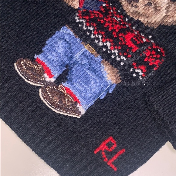 NWT Ralph Lauren Polo Bear Black Knit Christmas Present Holiday Baby Sweater 3M - Picture 4 of 8